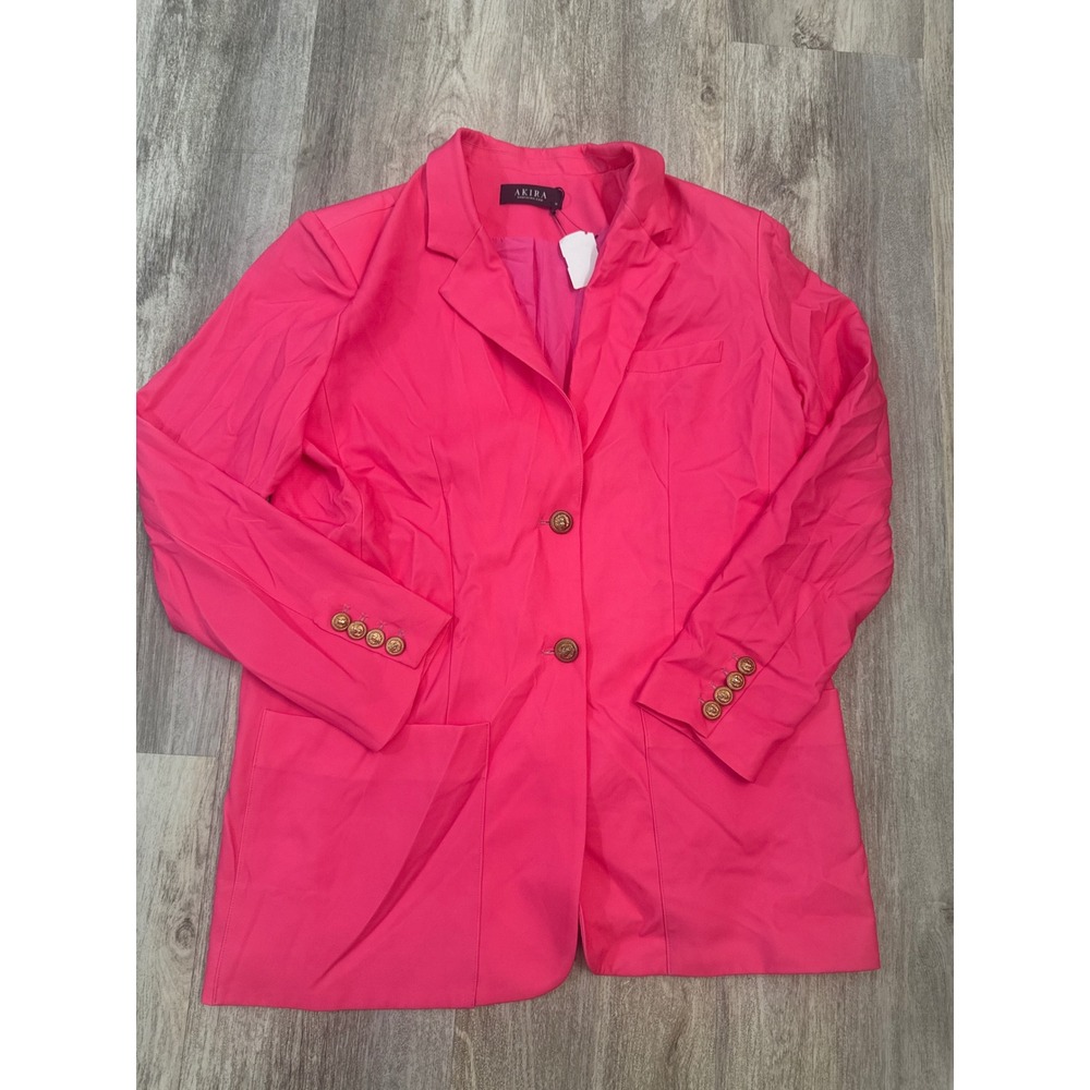 Akira Jackpot Oversized Summer‎ Blazer Neon Pink Gold Lion Buttons Womens Medium